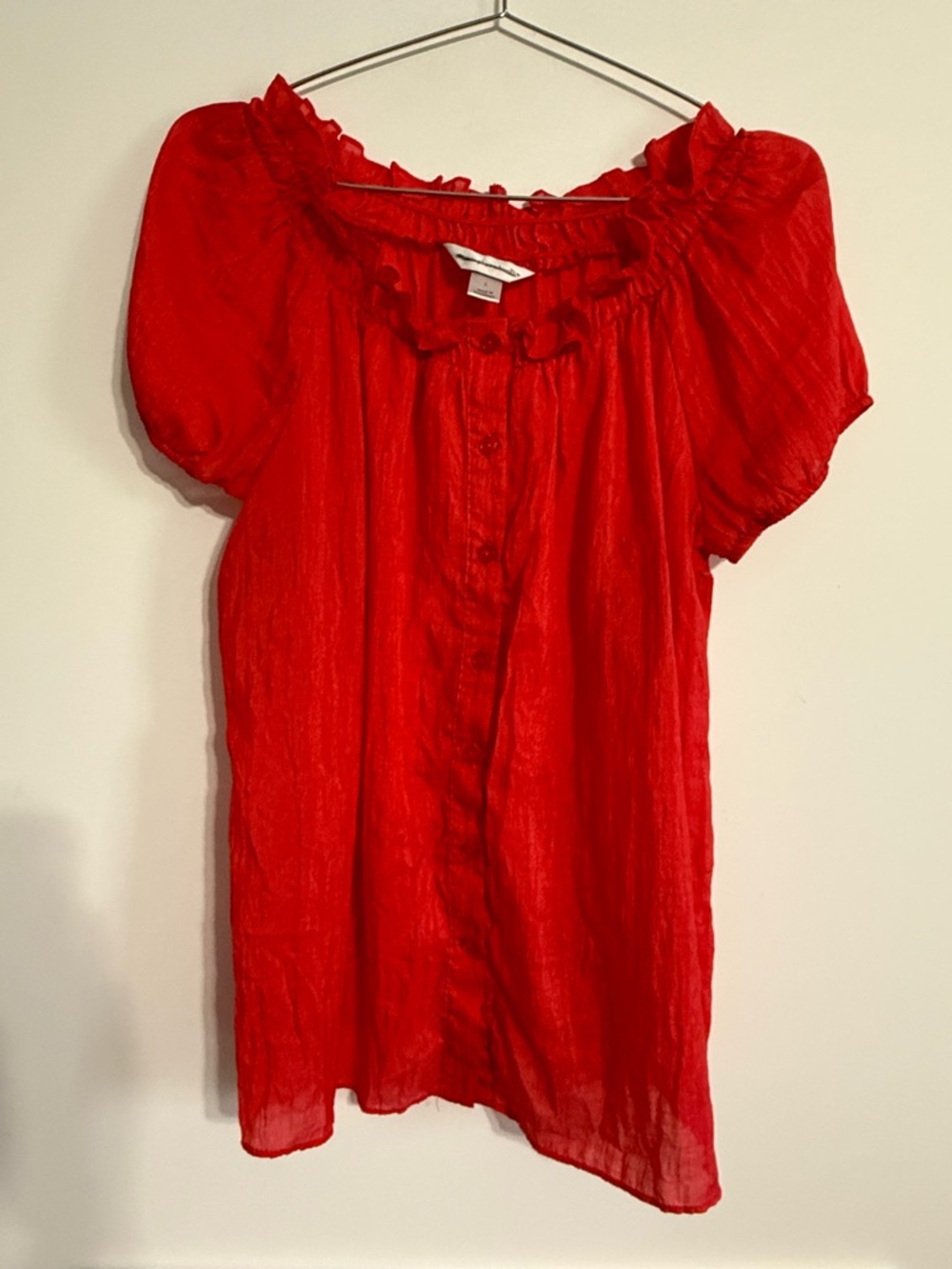 Christopher & Banks Red Ruffle Off-The-Shoulder Button Front Blouse Large - Picture 3 of 10